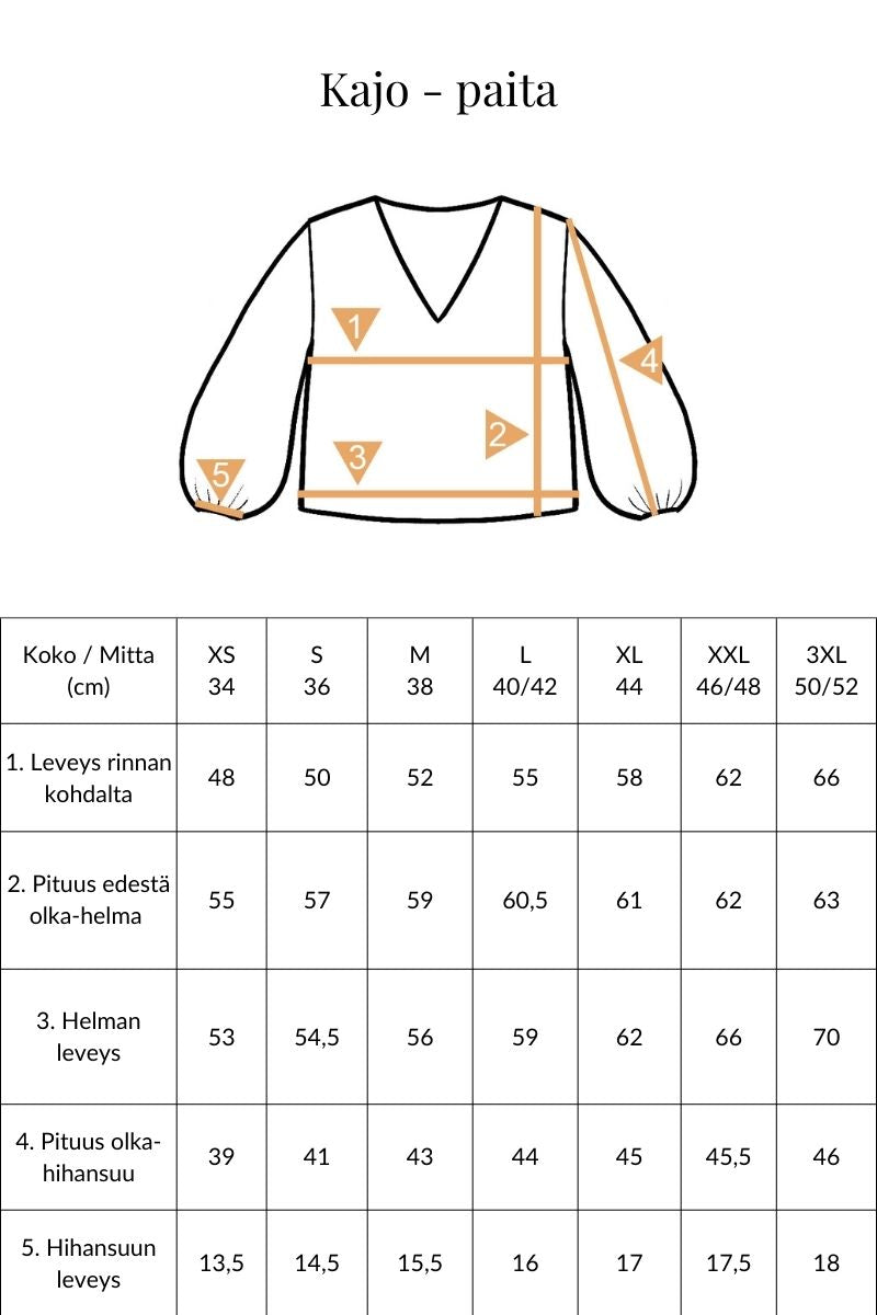 Kajo paita mittataulukko