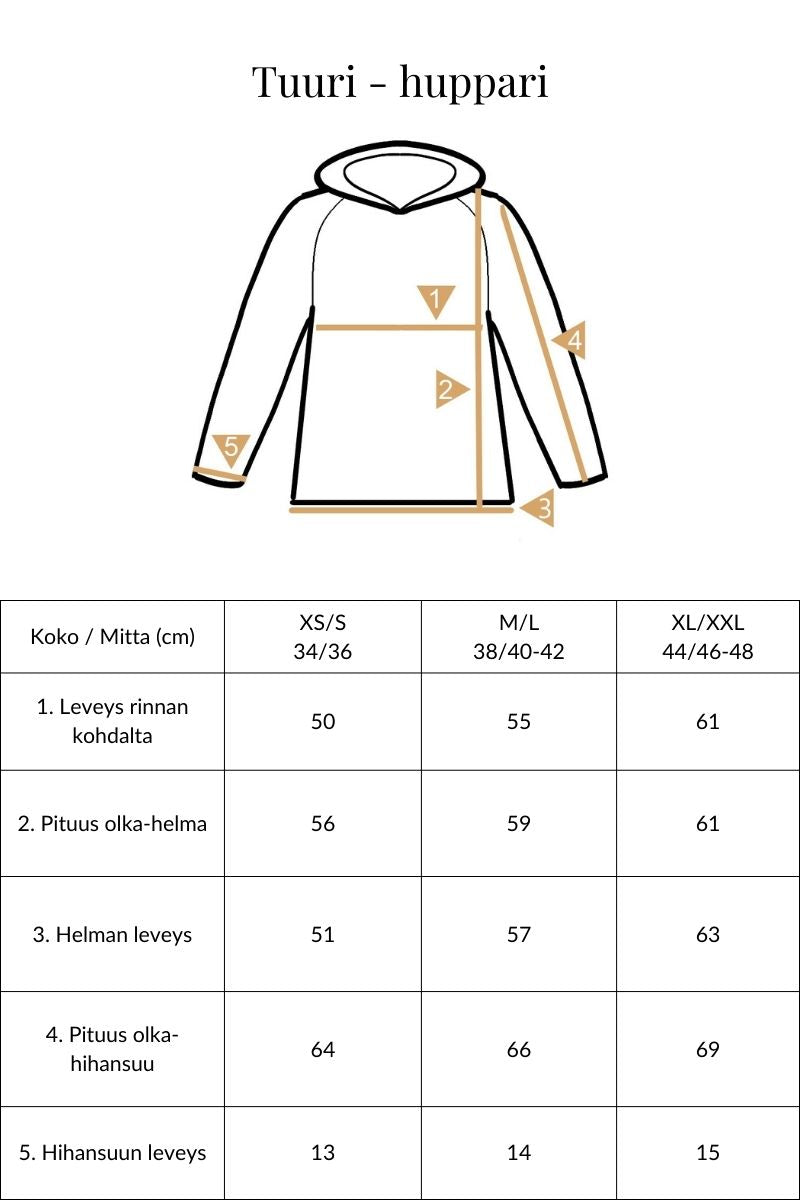 Tuuri huppari mittataulukko