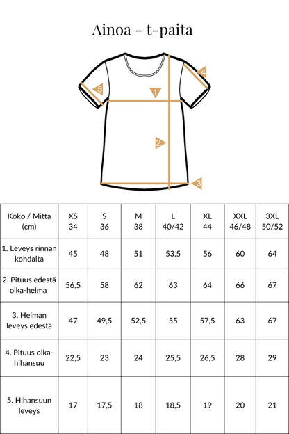 Ainoa t-paidan mittataulukko