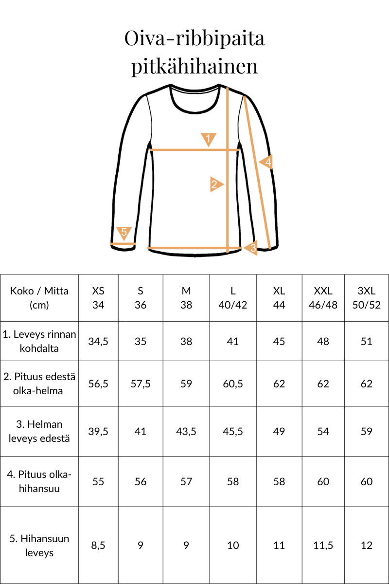 Mittataulukko Oiva ribbipaita pitkähihainen