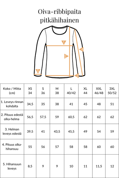 Mittataulukko Oiva ribbipaita pitkähihainen
