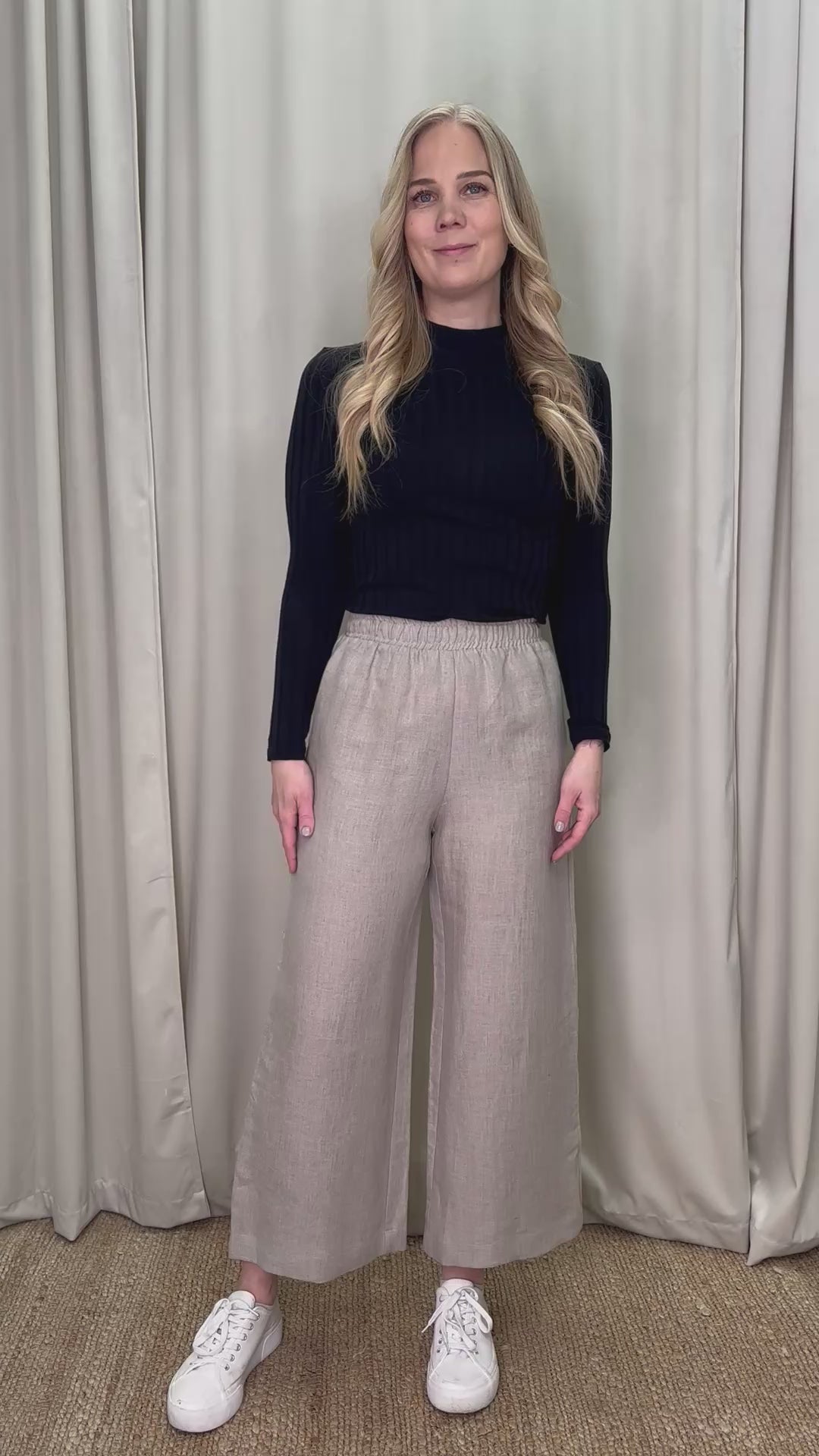 Meno pellavahousut hiekka esittelyvideo